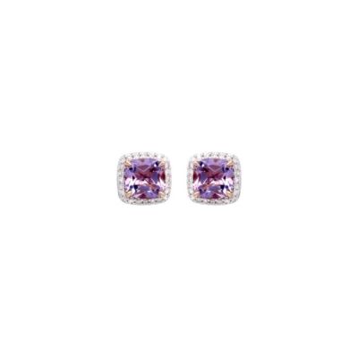 Boucles d'oreilles Gringoire Joaillerie en or rose, améthyste rose et diamant