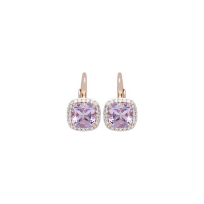 Boucles d'oreilles Gringoire Joaillerie en or rose, améthyste rose et diamant