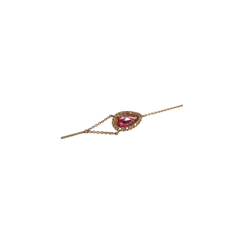 Bracelet Isabelle Barrier Entourage en or rose, diamant de 0.20ct et saphir rose de 1.09cts