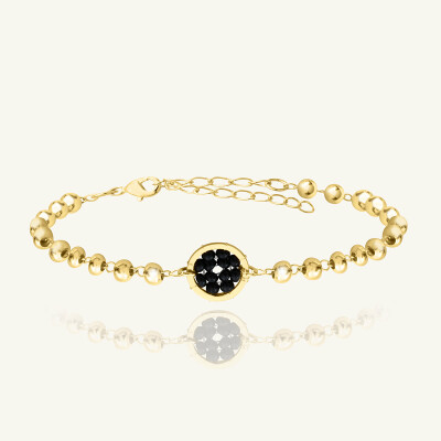 Bracelet Sàntibé Bijoux Venezia en laiton, métal doré et perles noir