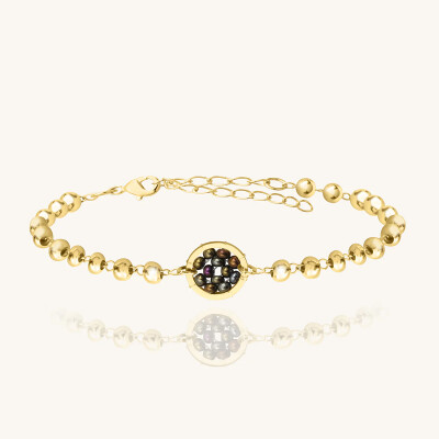 Bracelet Sàntibé Bijoux Venezia en laiton, métal doré et perles noisette