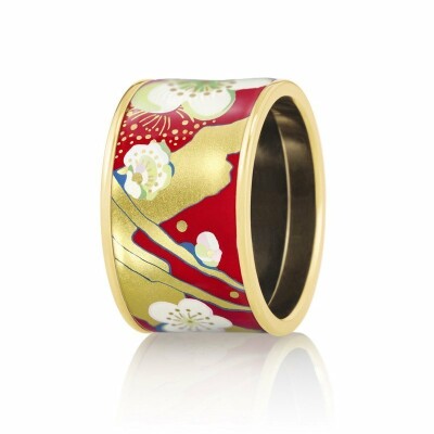 Bague FREYWILLE Hommage à Vincent van Gogh - L'Amandier Rouge éclat en email plaqué or jaune, taille 17.5mm