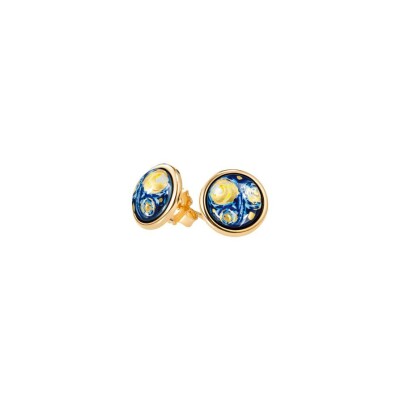 Boucles d'oreilles cabochon FREYWILLE Hommage à Vincent van Gogh en émail et plaqué or jaune