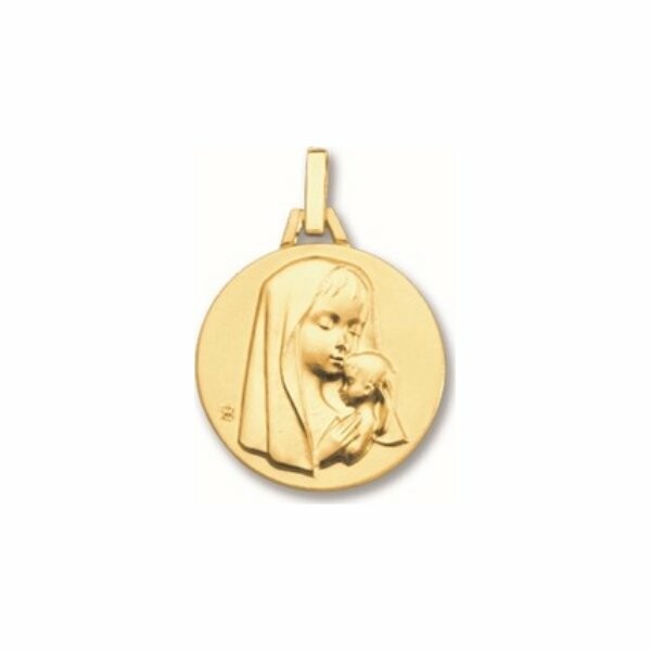 Médaille vierge à l'enfant contemporaine en or jaune
