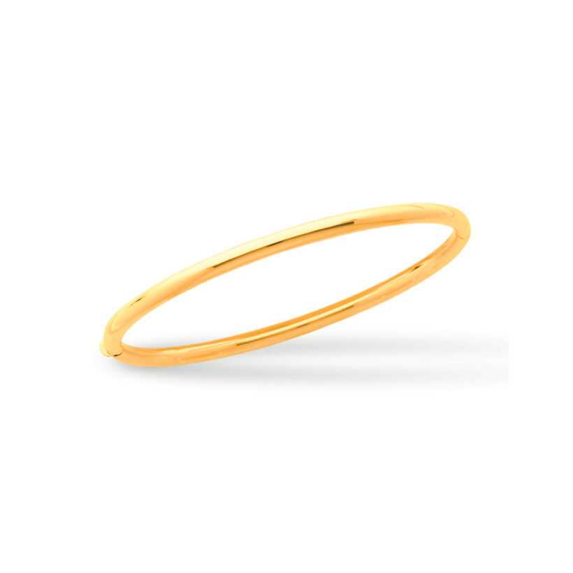 Bracelet Jonc ouvrant, fil rond 3 mm, forme ovale 63 mm, Or jaune 18k