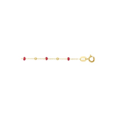 Bracelet boules rouges en or jaune