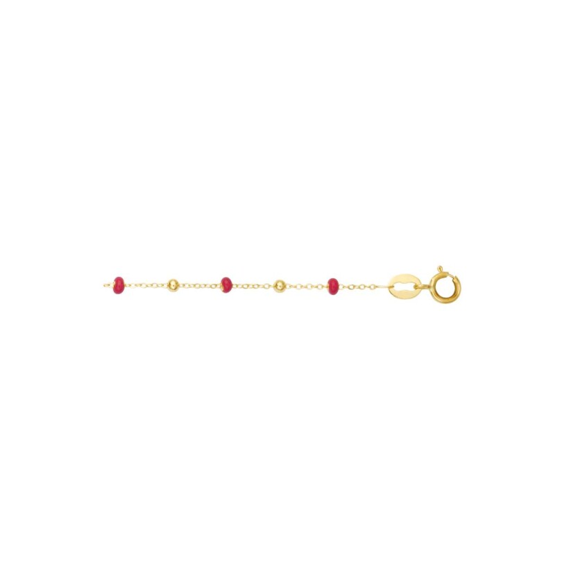 Bracelet boules rouges en or jaune