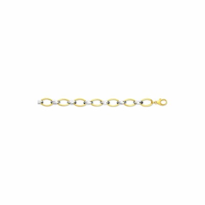 Bracelet maille fantaisie en or jaune et or blanc, 19.5cm