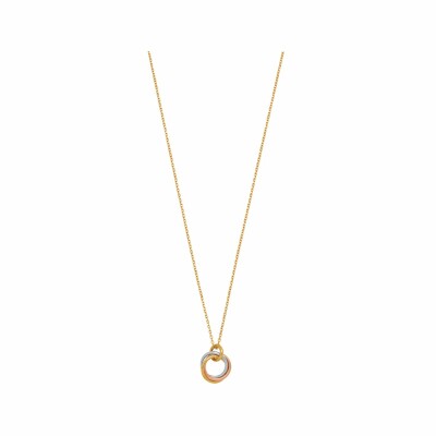 Collier chaîne avec pendentif 3 cercles entremêlés en or jaune, or blanc et or rose