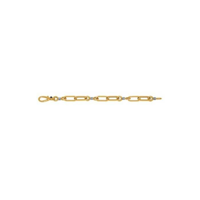 Bracelet mailles rectangles et cercles alternés en or blanc et or jaune