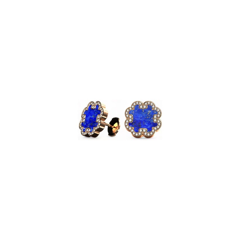 Boucles d'oreilles A-J Aubert Volutes en or rose, diamants et lapis lazuli