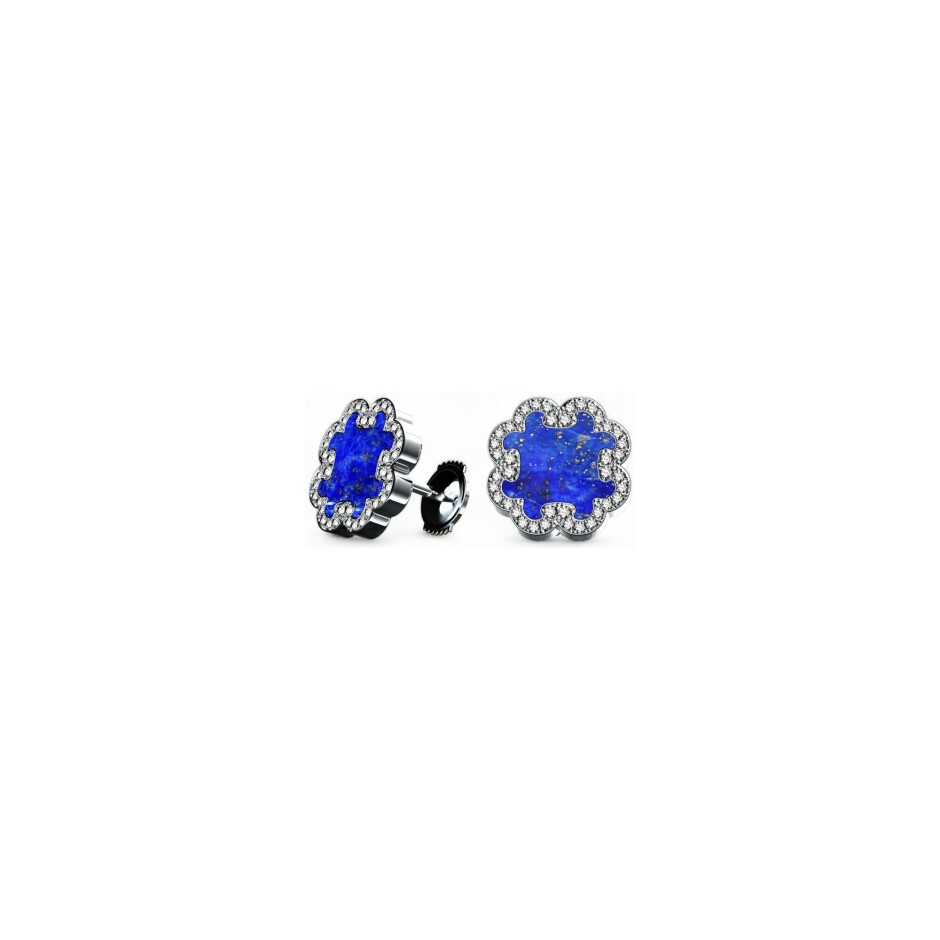 Boucles d'oreilles A-J Aubert Volutes en or blanc, diamants et lapis lazuli