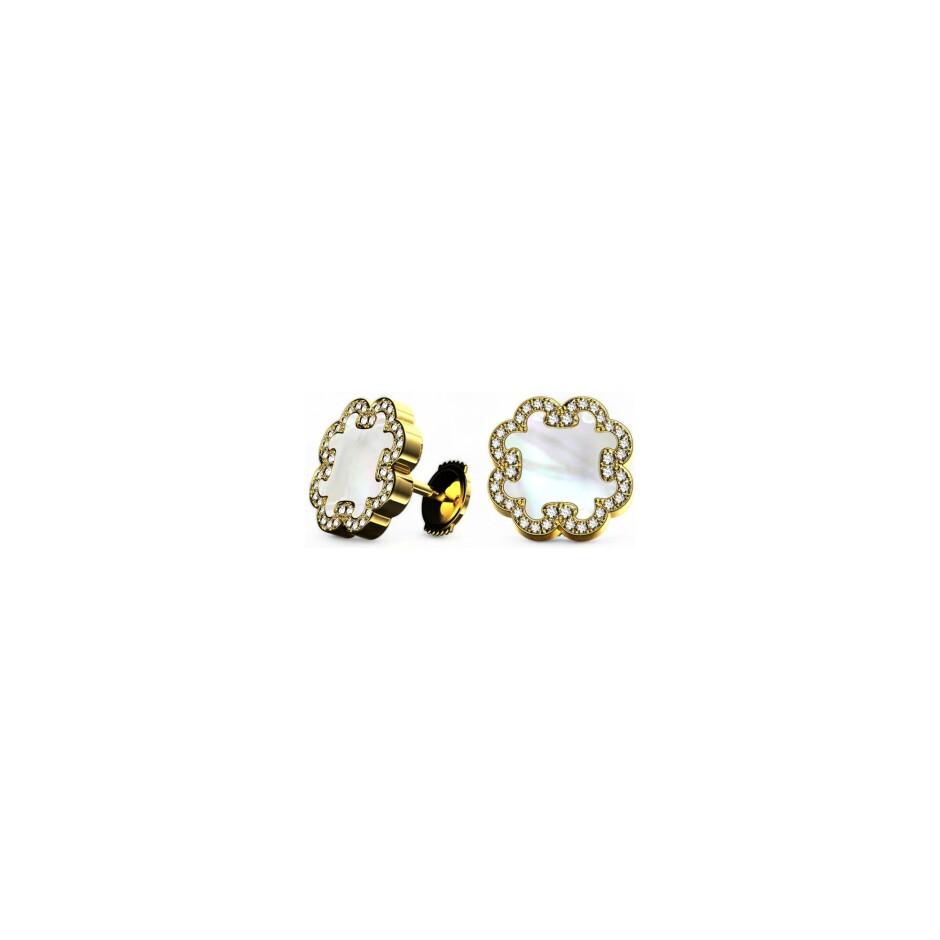Boucles d'oreilles A-J Aubert Volutes en or jaune, diamants et nacre