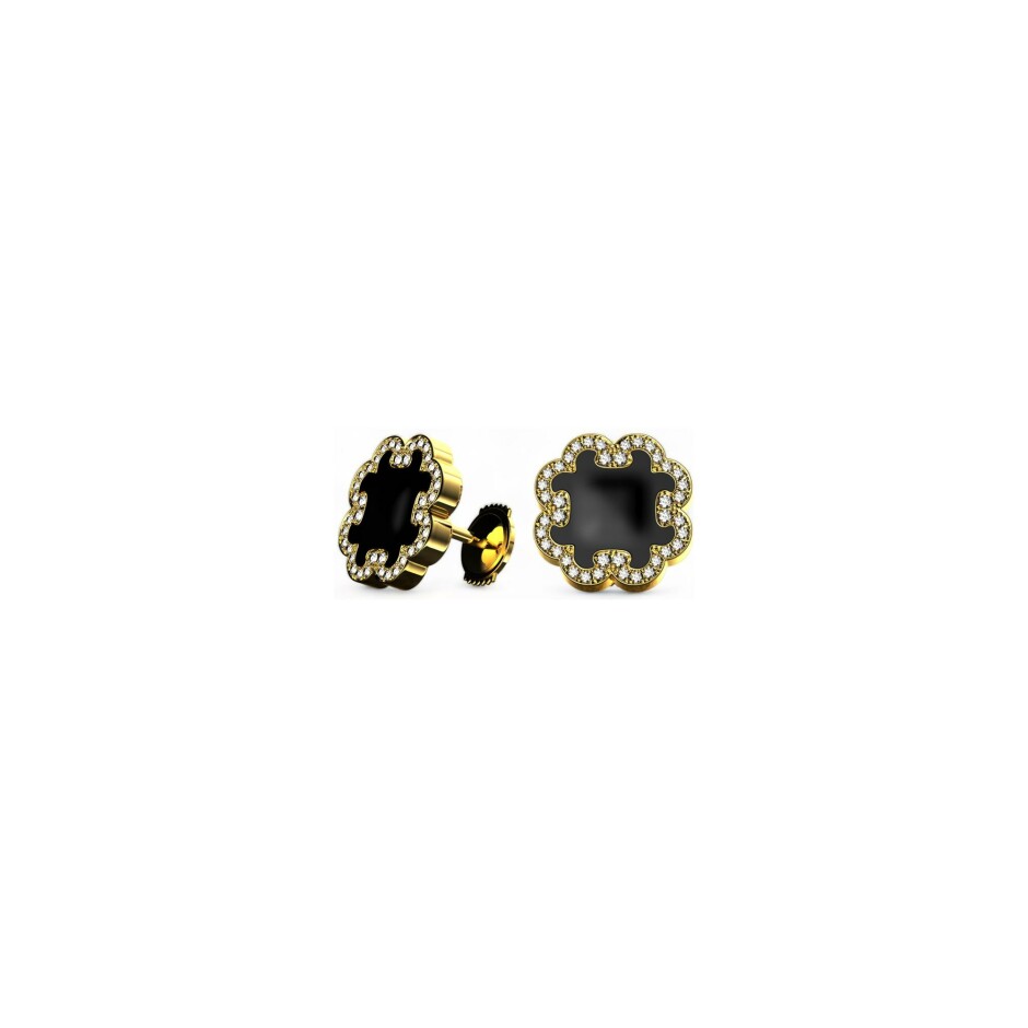 Boucles d'oreilles A-J Aubert Volutes en or jaune, diamants et onyx