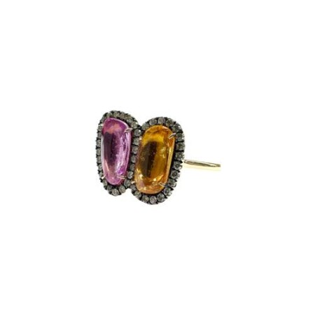 Bague Isabelle Barrier Entourage en or rose, diamants bruns, saphir rose et saphir orange de 0.23ct, 0.99ct et 0.97ct, taille 54