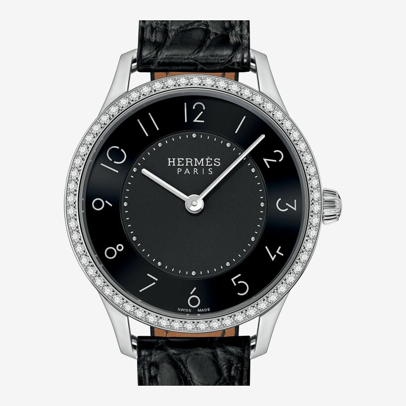 Hermès Slim d'Hermès S diamond bezel watch
