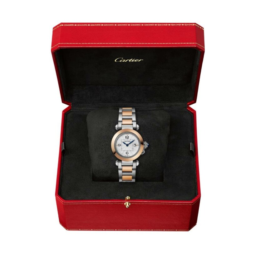 Pasha de Cartier watch, 30 mm, high autonomy quartz movement, rose gold and steel, interchangeable metal and leather straps