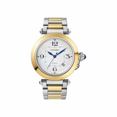 Pasha de Cartier watch, 41 mm, automatic movement, 18K yellow gold and steel, interchangeable metal and leather straps