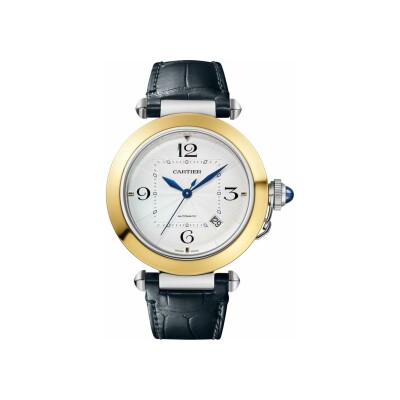 Pasha de Cartier watch, 41 mm, automatic movement, 18K yellow gold and steel, interchangeable metal and leather straps