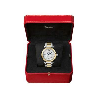 Pasha de Cartier watch, 41 mm, automatic movement, 18K yellow gold and steel, interchangeable metal and leather straps