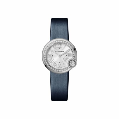 Montre Ballon Blanc de Cartier 26mm, mouvement quartz, acier, diamants, cuir