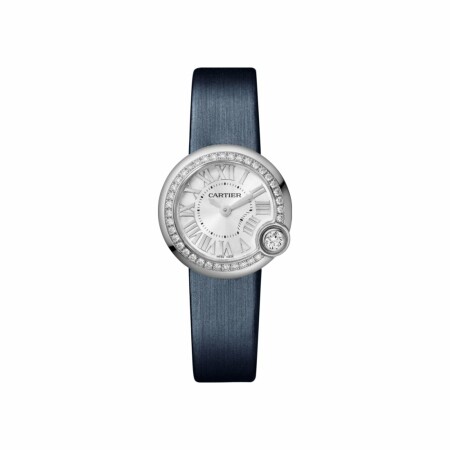 Montre Ballon Blanc de Cartier 26mm, mouvement quartz, acier, diamants, cuir