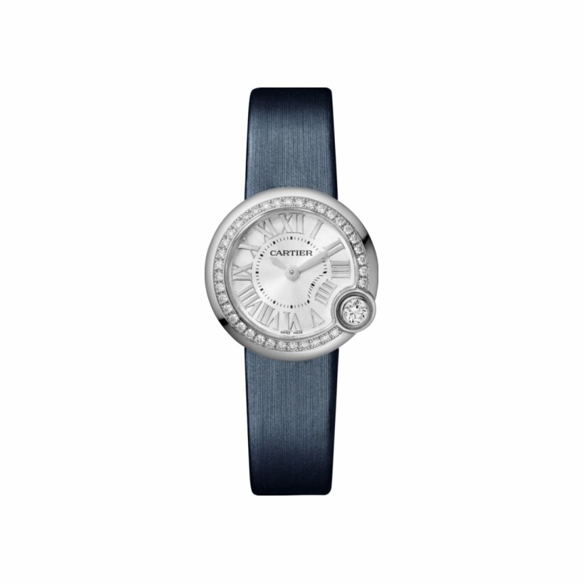 Ballon Blanc de Cartier watch, 26 mm, steel, diamonds, leather
