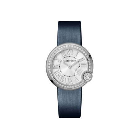 Montre Ballon Blanc de Cartier 30mm, mouvement quartz, acier, diamants, cuir