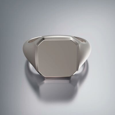 White Gold 12mm Signet Square Bevel Ring