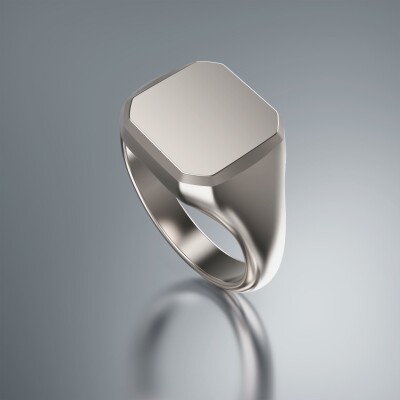 White Gold 12mm Signet Square Bevel Ring