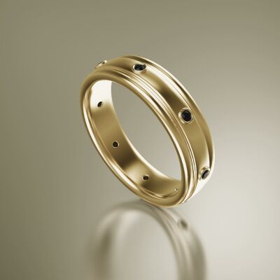 Yellow Gold 6mm Double Grooved Diamond Ring