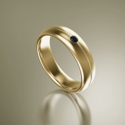Yellow Gold 6mm Halfround Grooved Diamond Ring