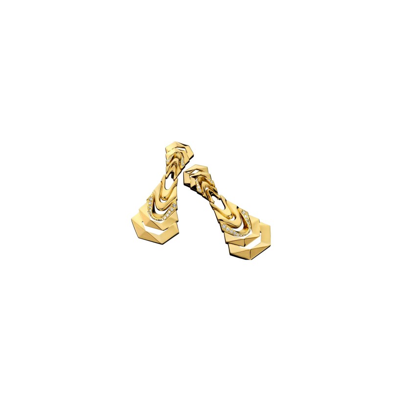 Boucles d'oreilles Dries Criel White Crow en or jaune et diamants