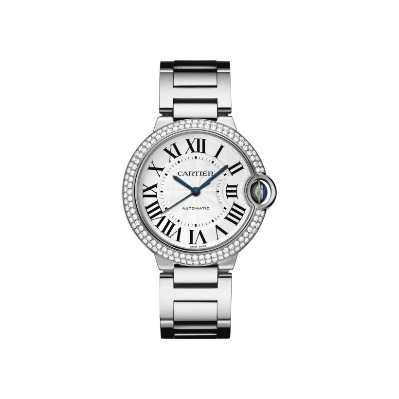 Ballon Bleu de Cartier watch, 36mm, white gold, diamonds, sapphire
