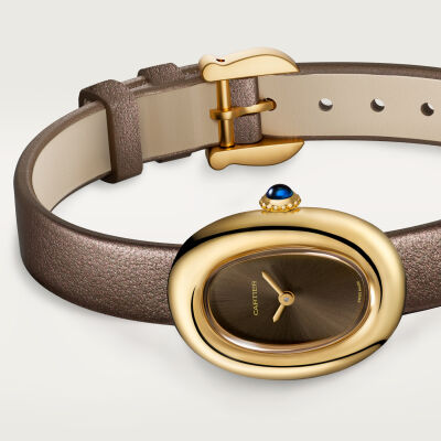 Montre Baignoire de Cartier Mini modèle, mouvement quartz, or jaune, cuir