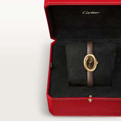 Montre Baignoire de Cartier Mini modèle, mouvement quartz, or jaune, cuir