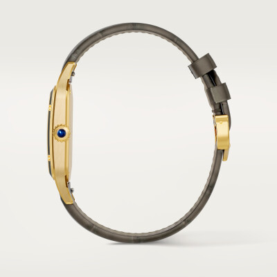 Montre Santos-Dumont de Cartier Grand modèle, mouvement manuel, or jaune, cuir