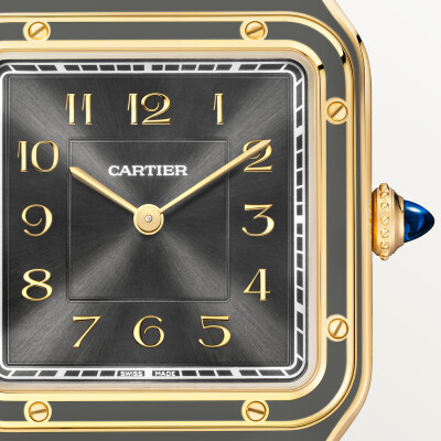 Montre Santos-Dumont de Cartier Grand modèle, mouvement manuel, or jaune, cuir