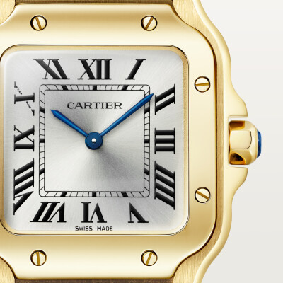 Montre Santos de Cartier Petit modèle, mouvement quartz, or jaune, bracelets métal et cuir interchangeables