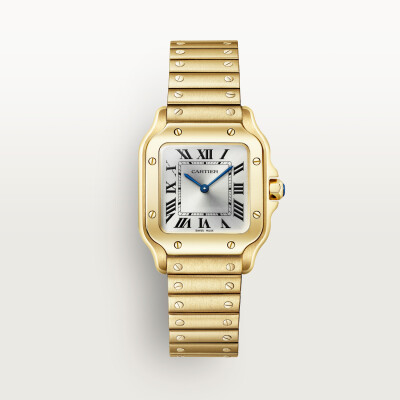 Montre Santos de Cartier Petit modèle, mouvement quartz, or jaune, bracelets métal et cuir interchangeables