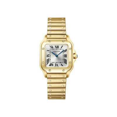 Montre Santos de Cartier Petit modèle, mouvement quartz, or jaune, bracelets métal et cuir interchangeables