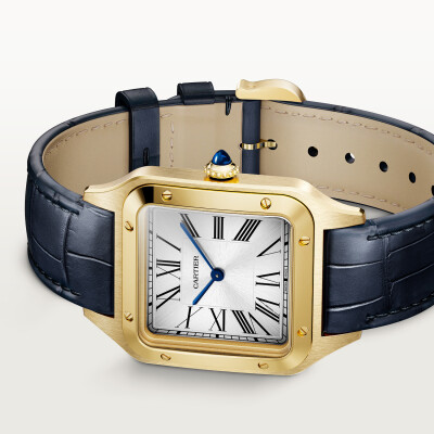Montre Santos-Dumont de Cartier Modèle extra-large, mouvement mécanique manuel, or jaune, cuir