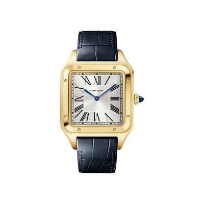 Montre Santos-Dumont de Cartier Modèle extra-large, mouvement mécanique manuel, or jaune, cuir