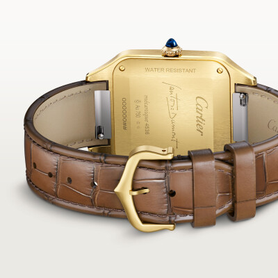 Montre Santos-Dumont de Cartier Modèle extra-large, mouvement mécanique manuel, or jaune, cuir