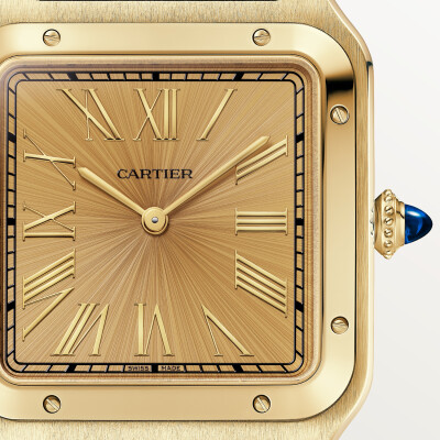Montre Santos-Dumont de Cartier Modèle extra-large, mouvement mécanique manuel, or jaune, cuir