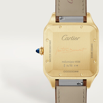 Montre Santos-Dumont de Cartier Modèle extra-large, mouvement mécanique manuel, or jaune, cuir