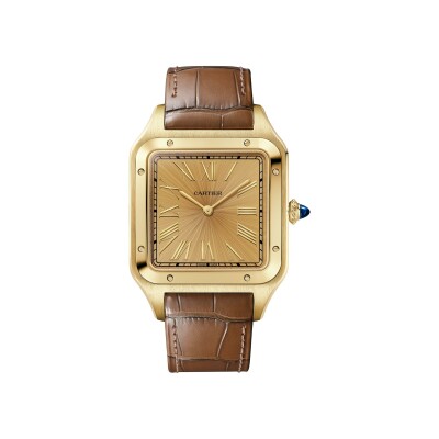 Montre Santos-Dumont de Cartier Modèle extra-large, mouvement mécanique manuel, or jaune, cuir