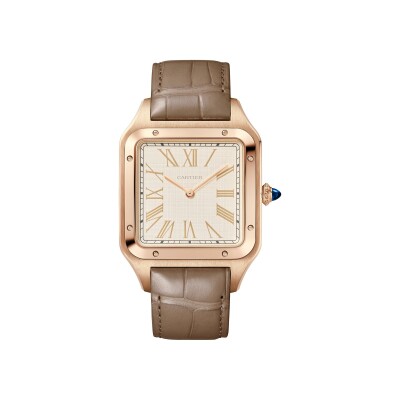 Montre Santos-Dumont de Cartier Modèle extra-large, mouvement mécanique manuel, or rose, cuir