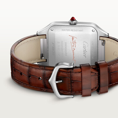 Montre Santos-Dumont de Cartier Modèle extra-large, mouvement mécanique manuel, platine, cuir