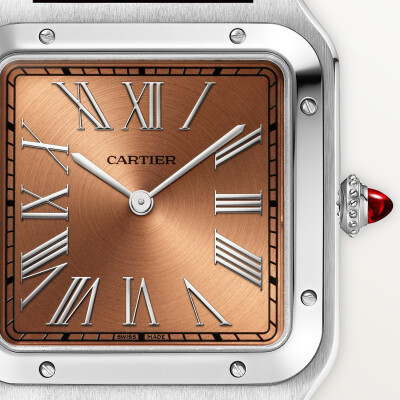 Montre Santos-Dumont de Cartier Modèle extra-large, mouvement mécanique manuel, platine, cuir